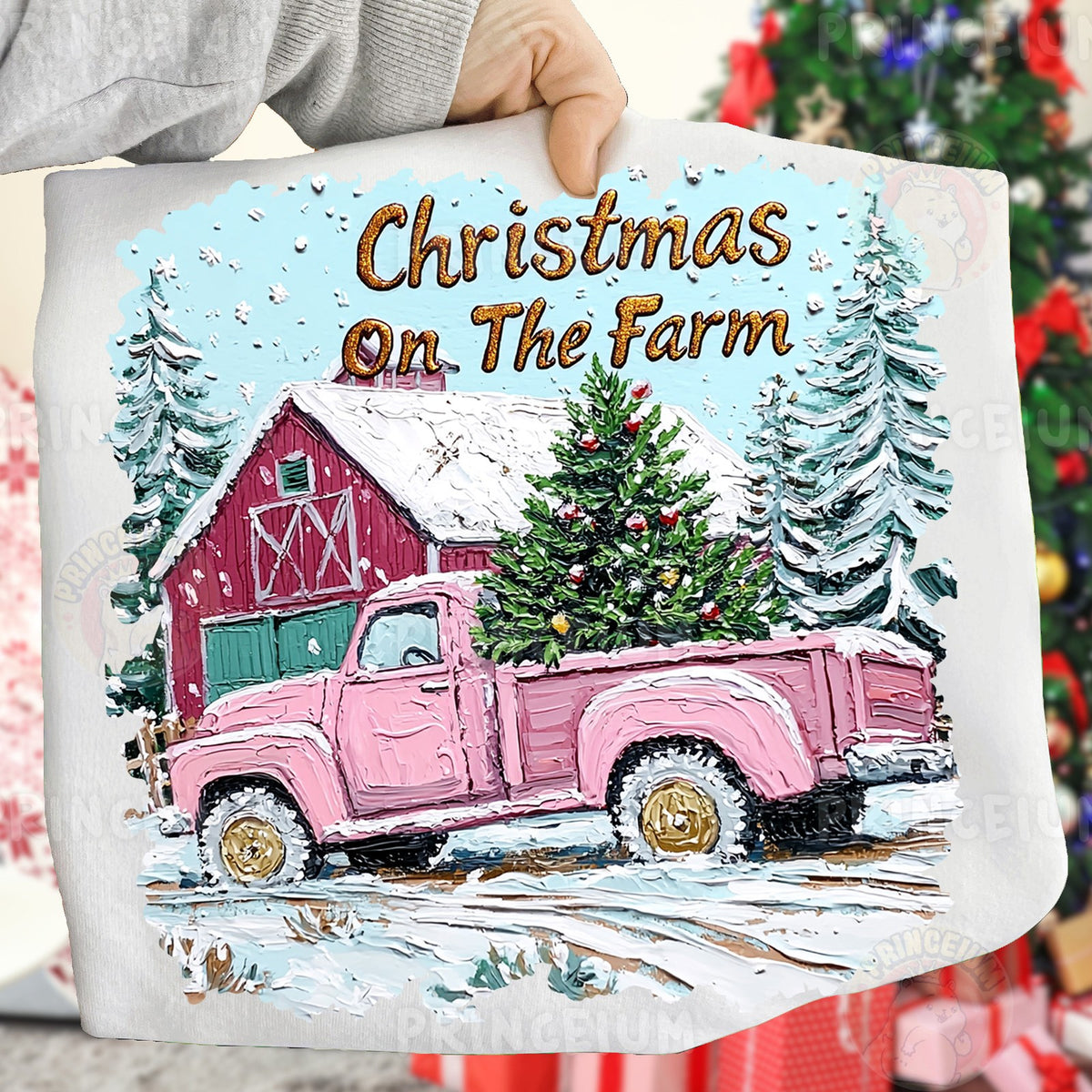 Christmas On The Farm Pink Truck