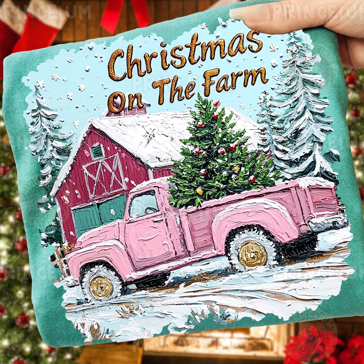 Christmas On The Farm Pink Truck