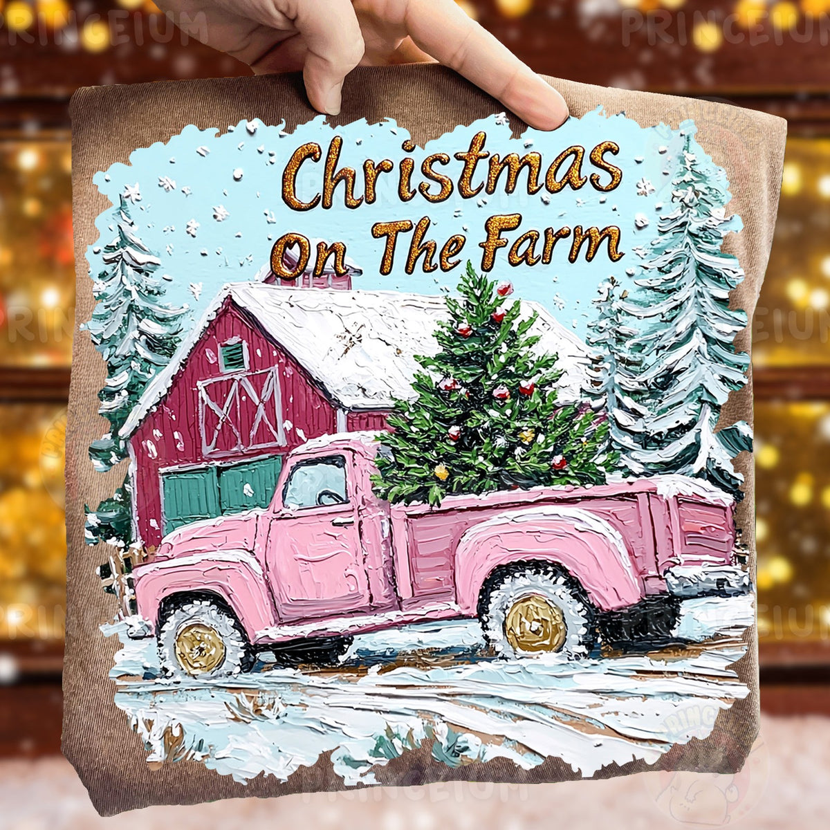 Christmas On The Farm Pink Truck