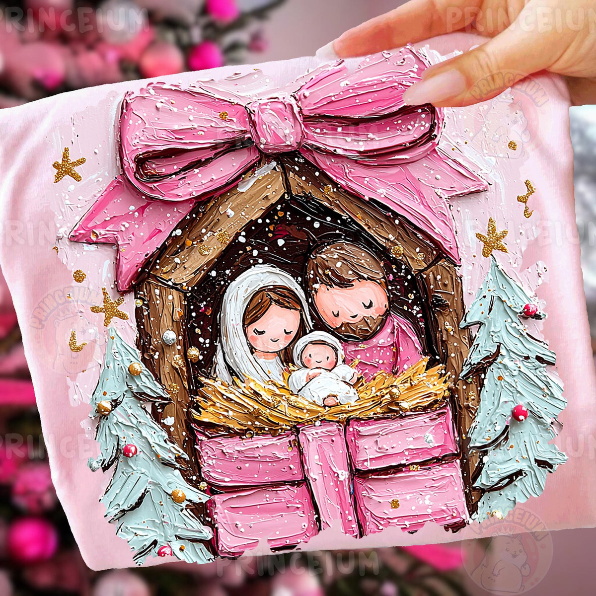 Pink Bow Nativity