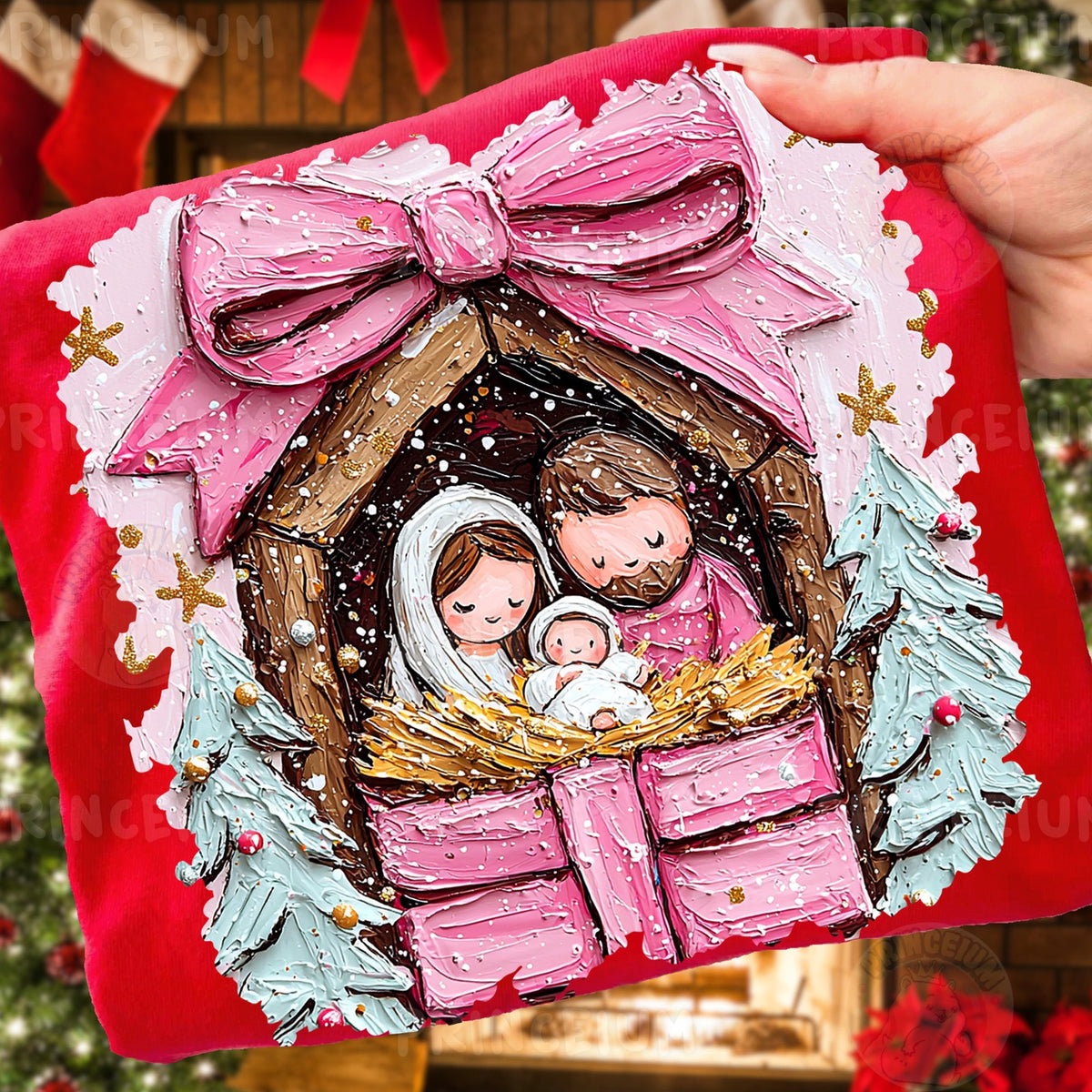 Pink Bow Nativity
