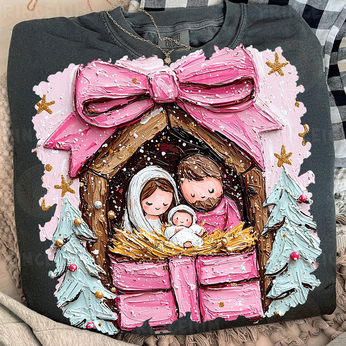 Pink Bow Nativity