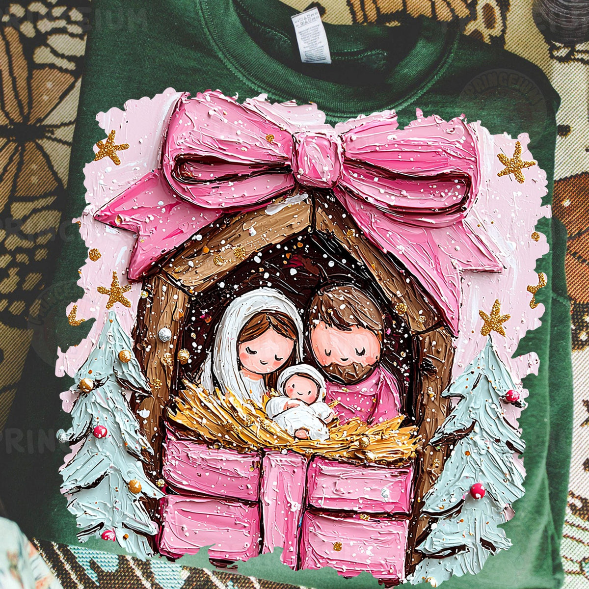 Pink Bow Nativity