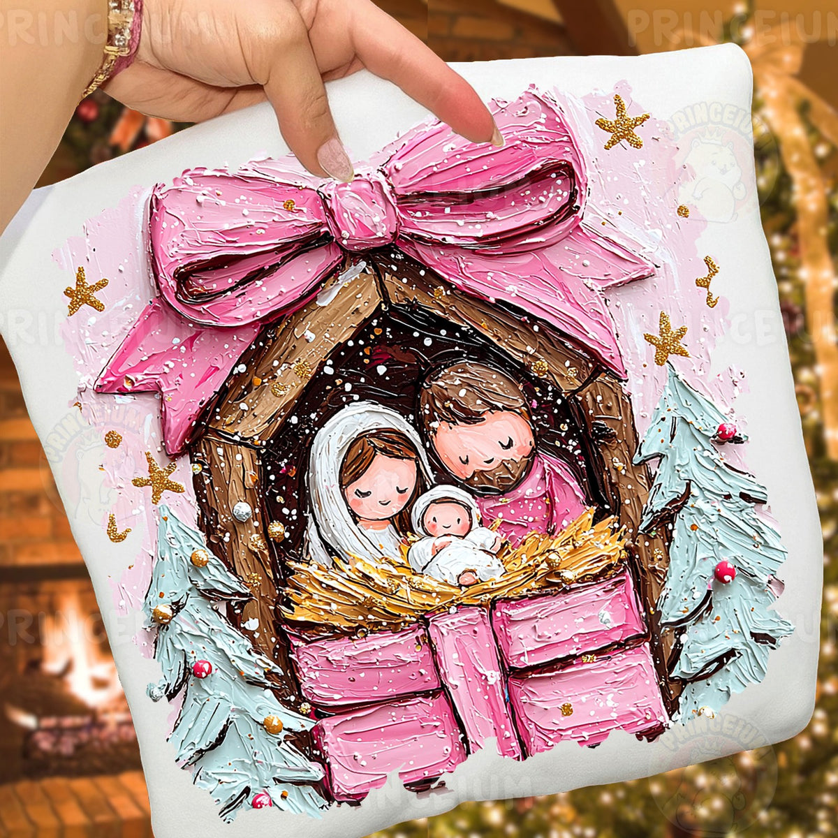 Pink Bow Nativity