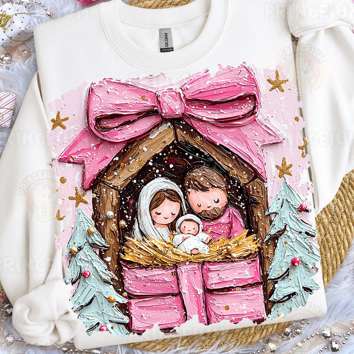 Pink Bow Nativity