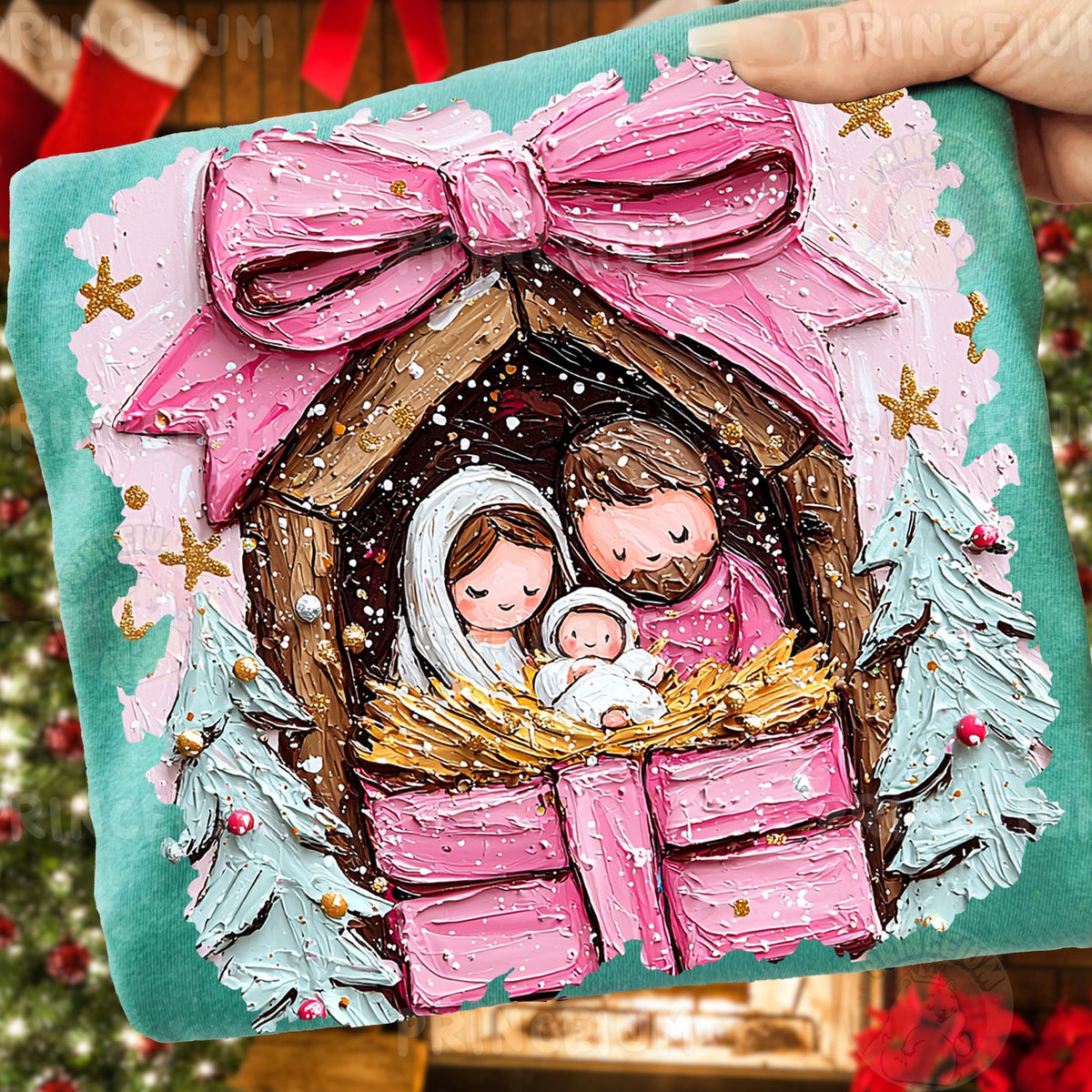Pink Bow Nativity