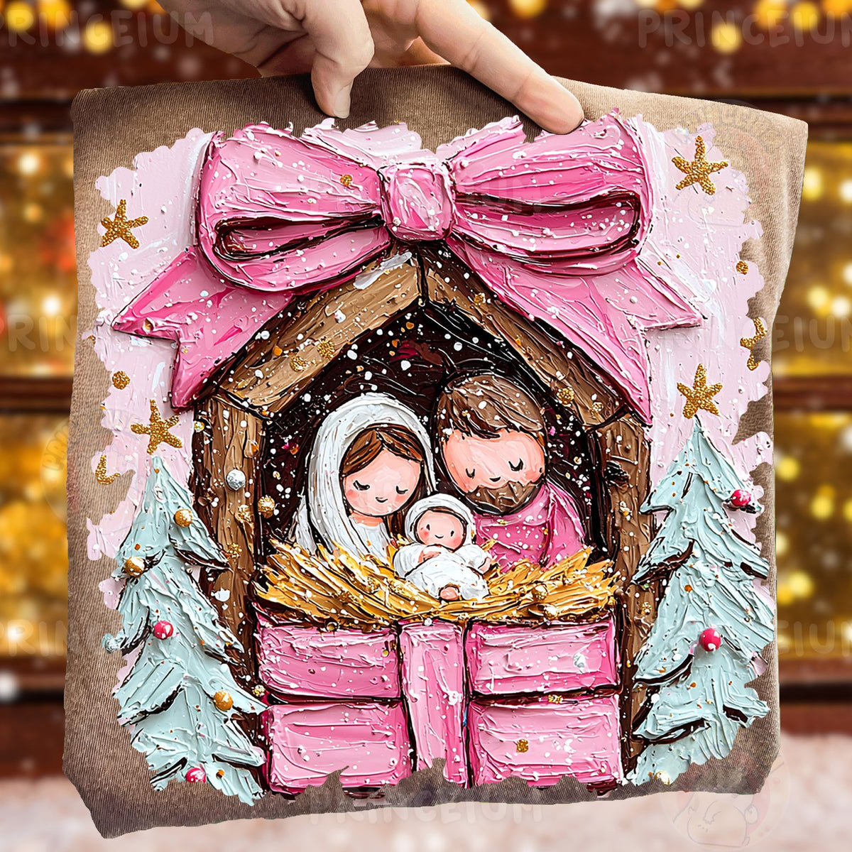 Pink Bow Nativity