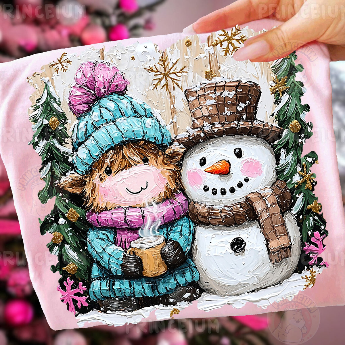 Highland Cow & Snowman Friends