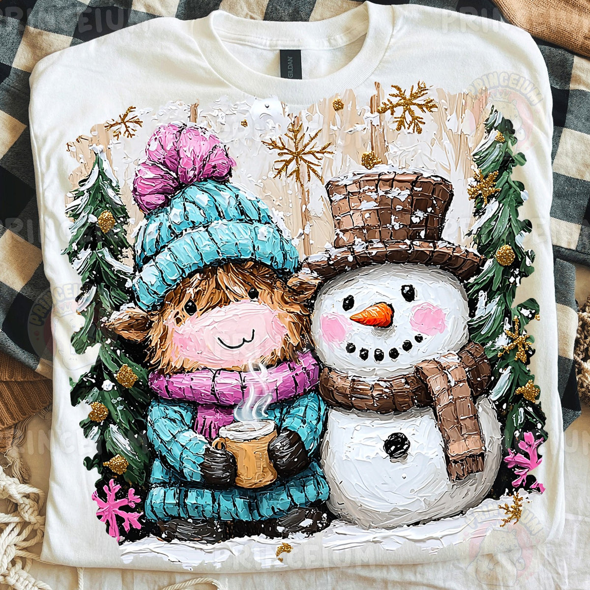 Highland Cow & Snowman Friends