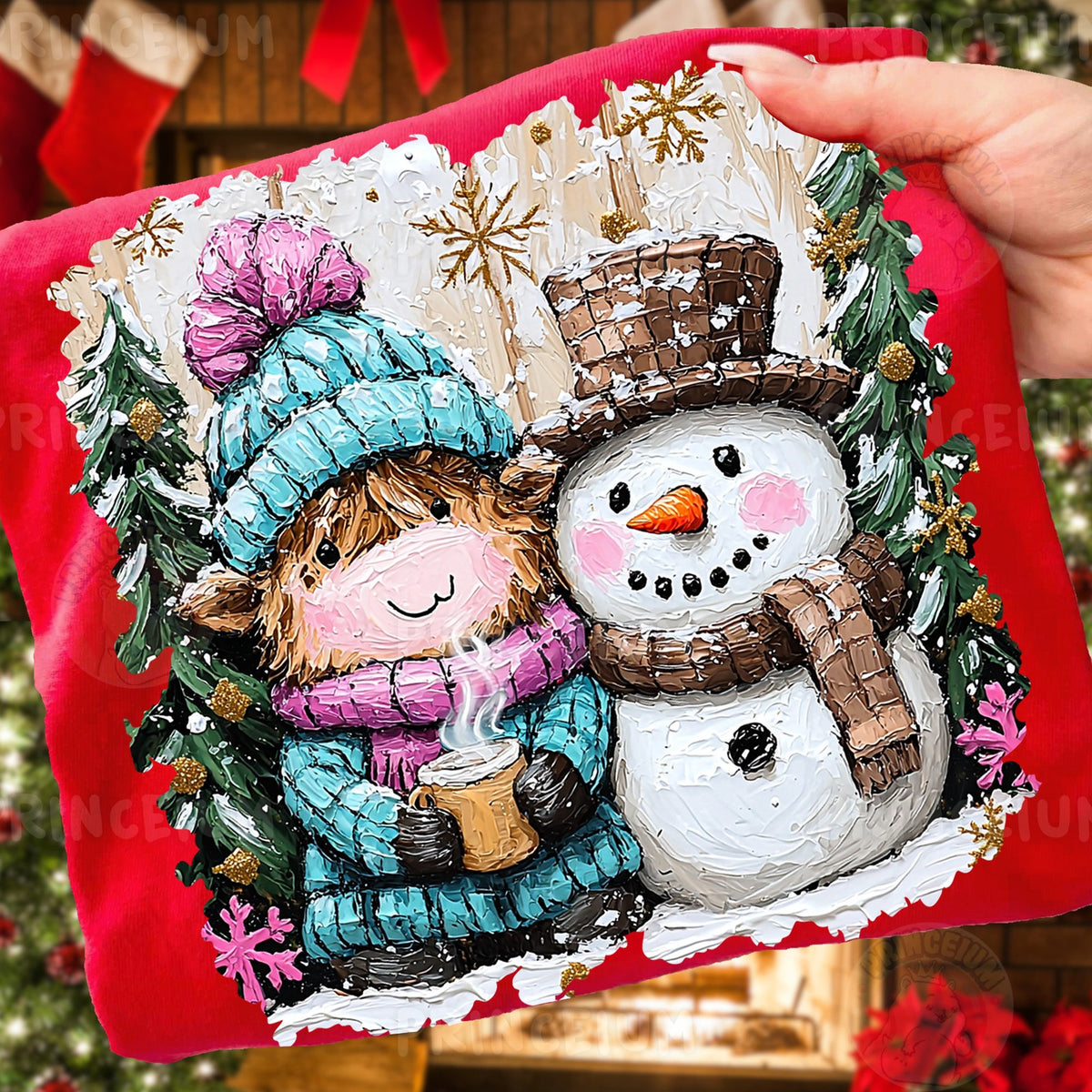 Highland Cow & Snowman Friends
