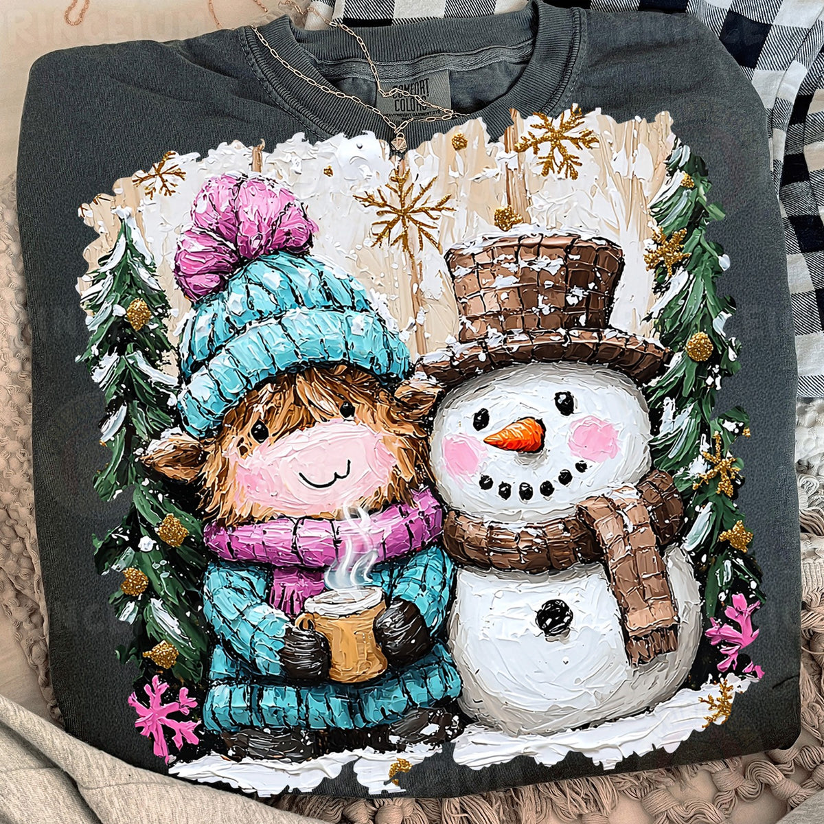 Highland Cow & Snowman Friends