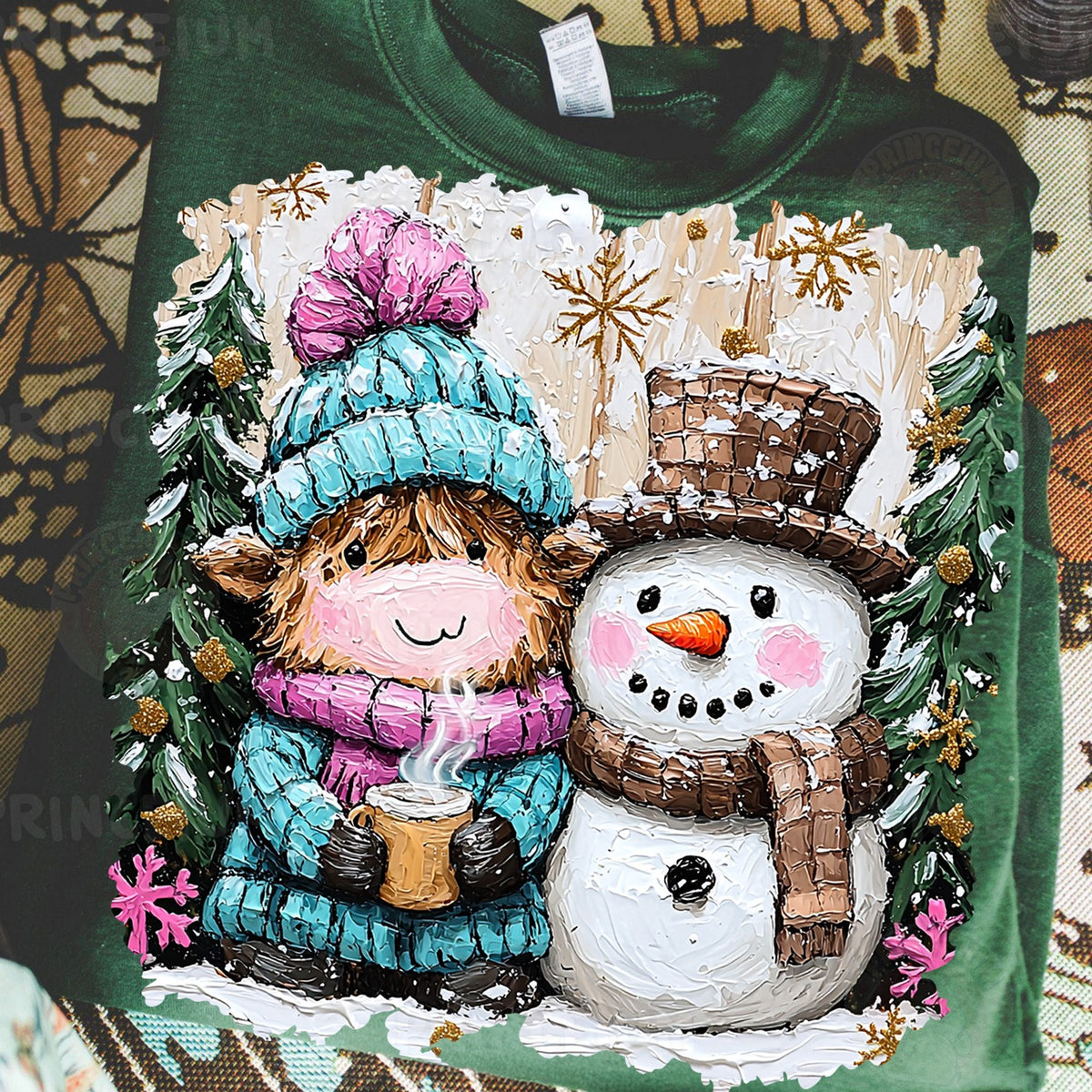 Highland Cow & Snowman Friends