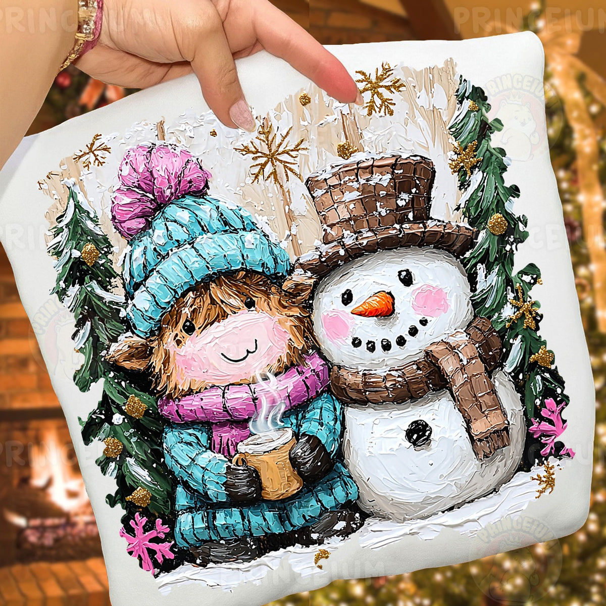 Highland Cow & Snowman Friends