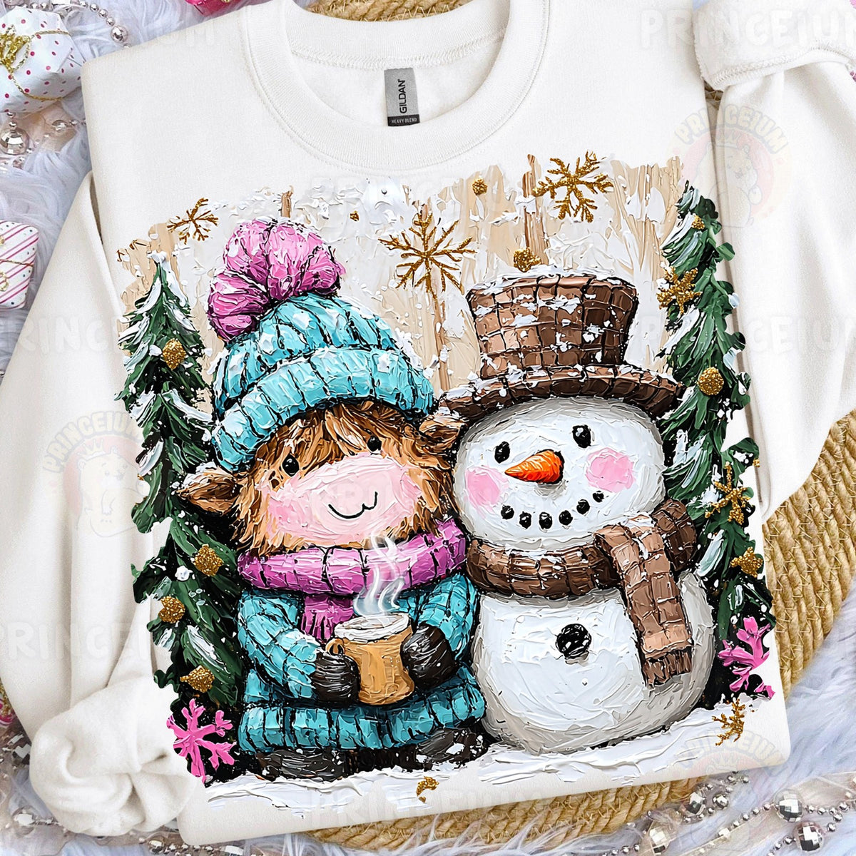Highland Cow & Snowman Friends