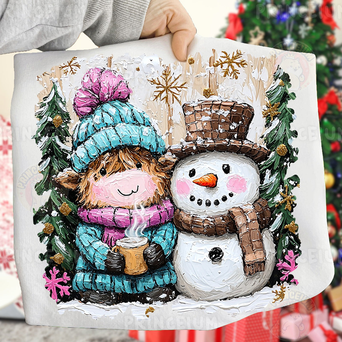 Highland Cow & Snowman Friends