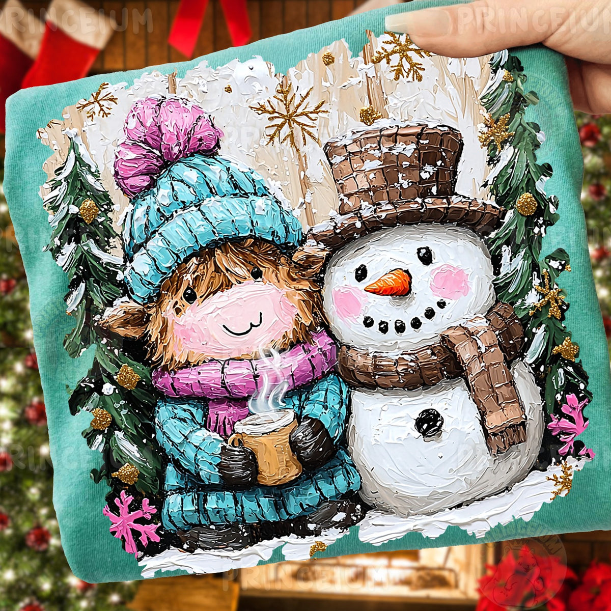 Highland Cow & Snowman Friends