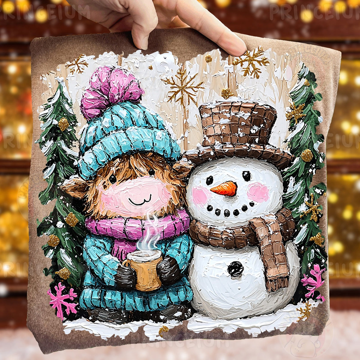 Highland Cow & Snowman Friends