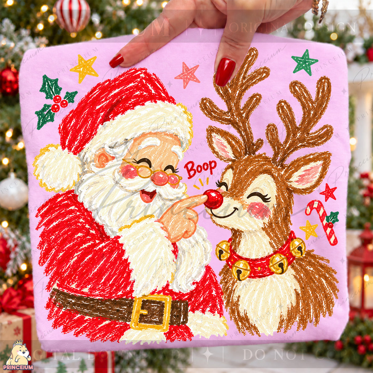 Santa & Reindeer Nose Boop Christmas PNG Cute Holiday Design | Digital Download