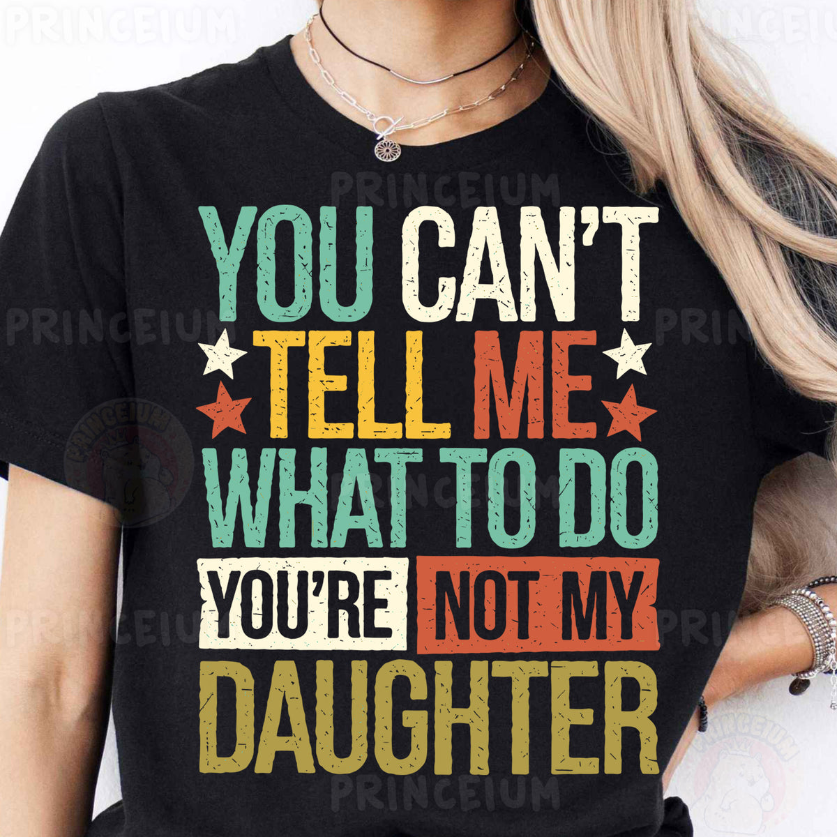 a woman wearing a t - shirt that says you can't tell me what