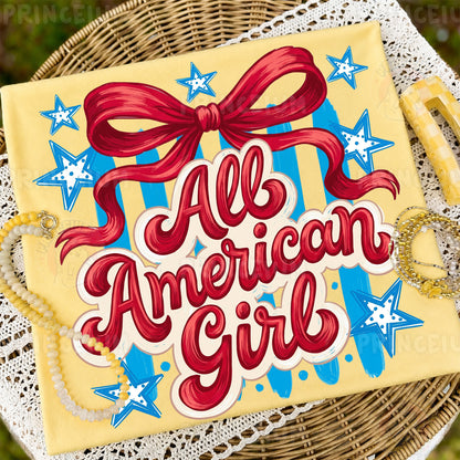 All American Girl Sublimation Design PNG | Patriotic Red Bow Digital Download