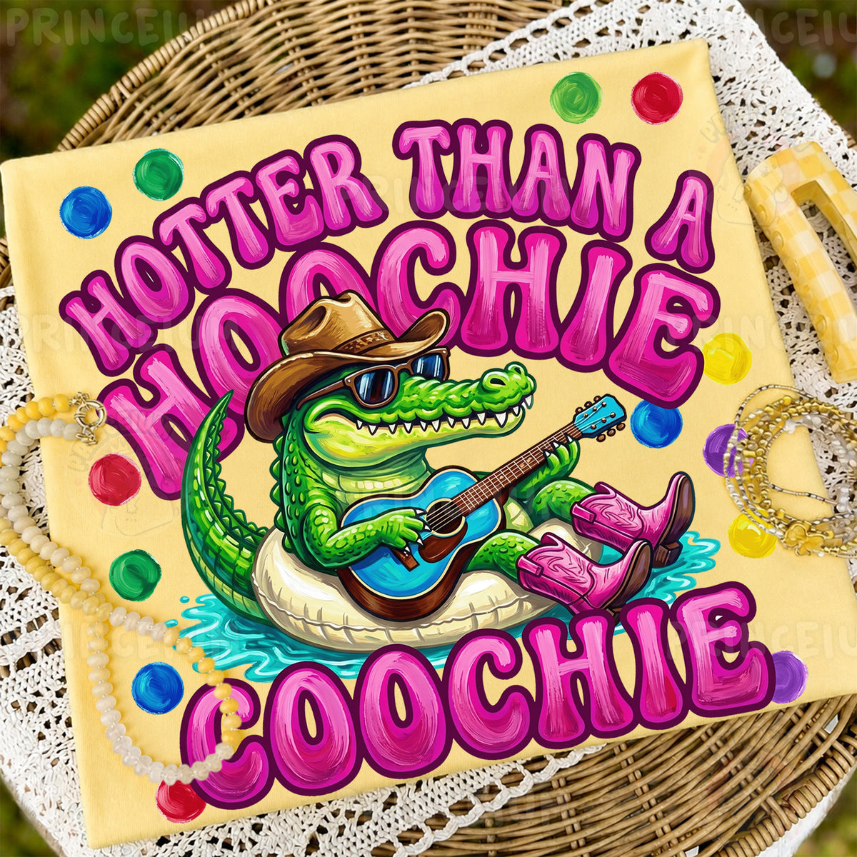 Hotter Than A Hoochie Coochie Sublimation Design PNG | Funny Alligator Cowboy Digital Download