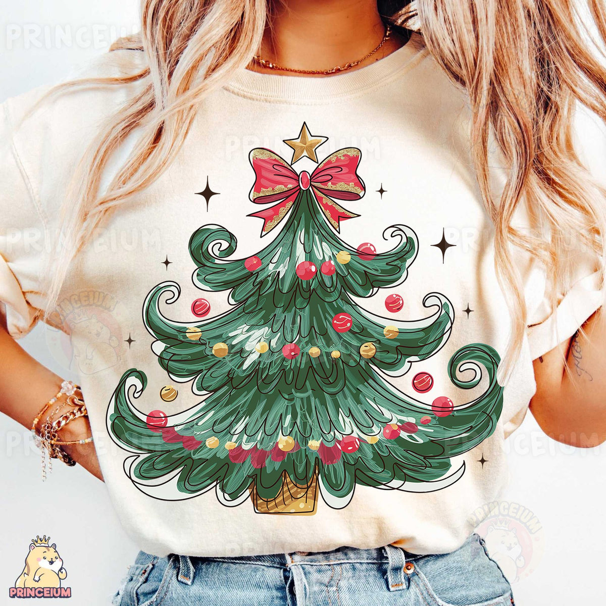 Painted Christmas Tree with Bow