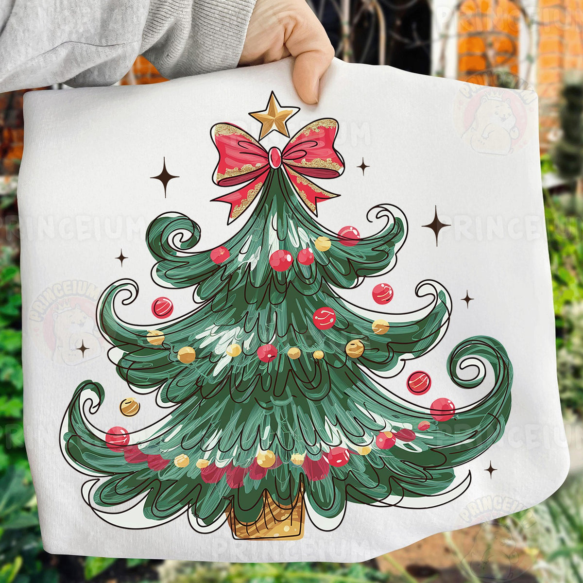 Painted Christmas Tree with Bow