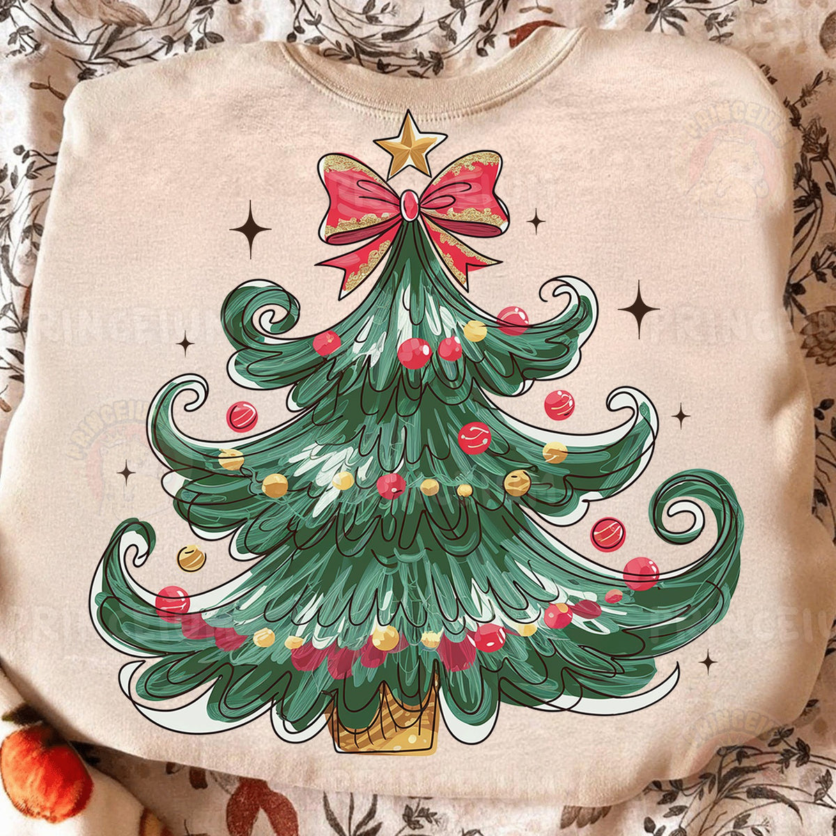Painted Christmas Tree with Bow