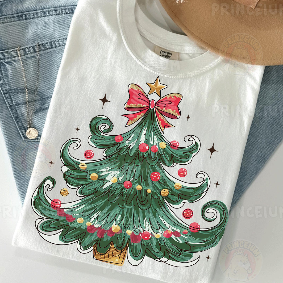 Painted Christmas Tree with Bow