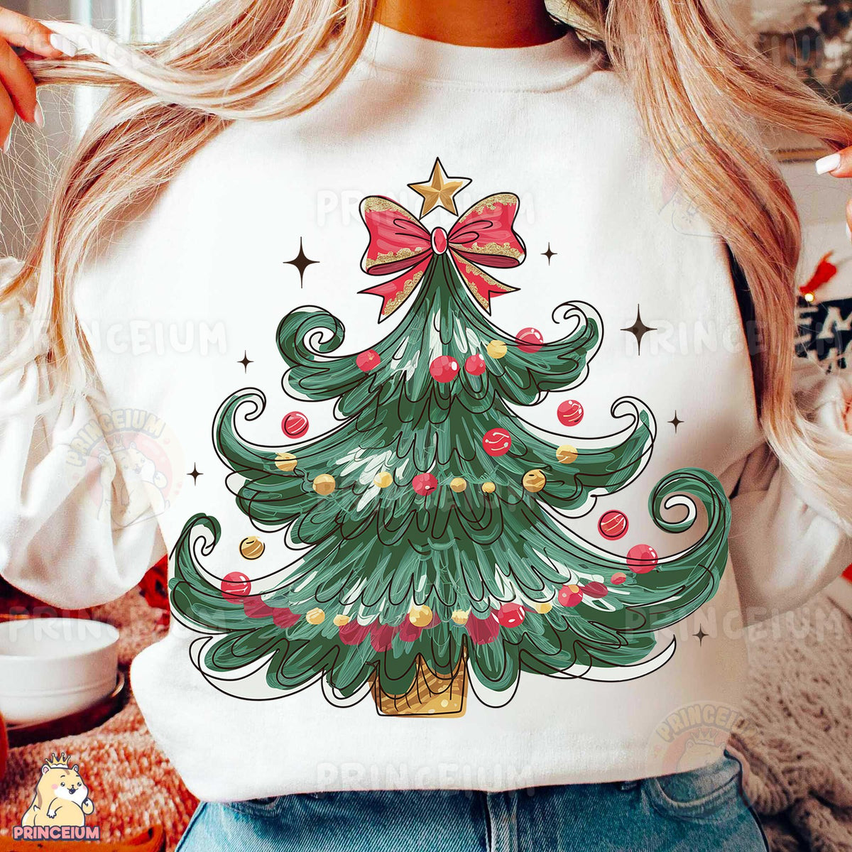 Painted Christmas Tree with Bow