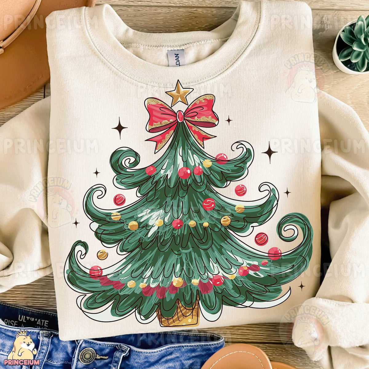 Painted Christmas Tree with Bow