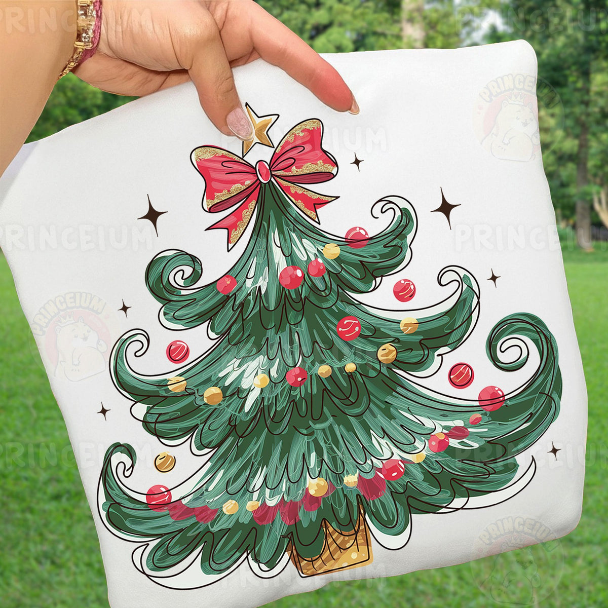 Painted Christmas Tree with Bow