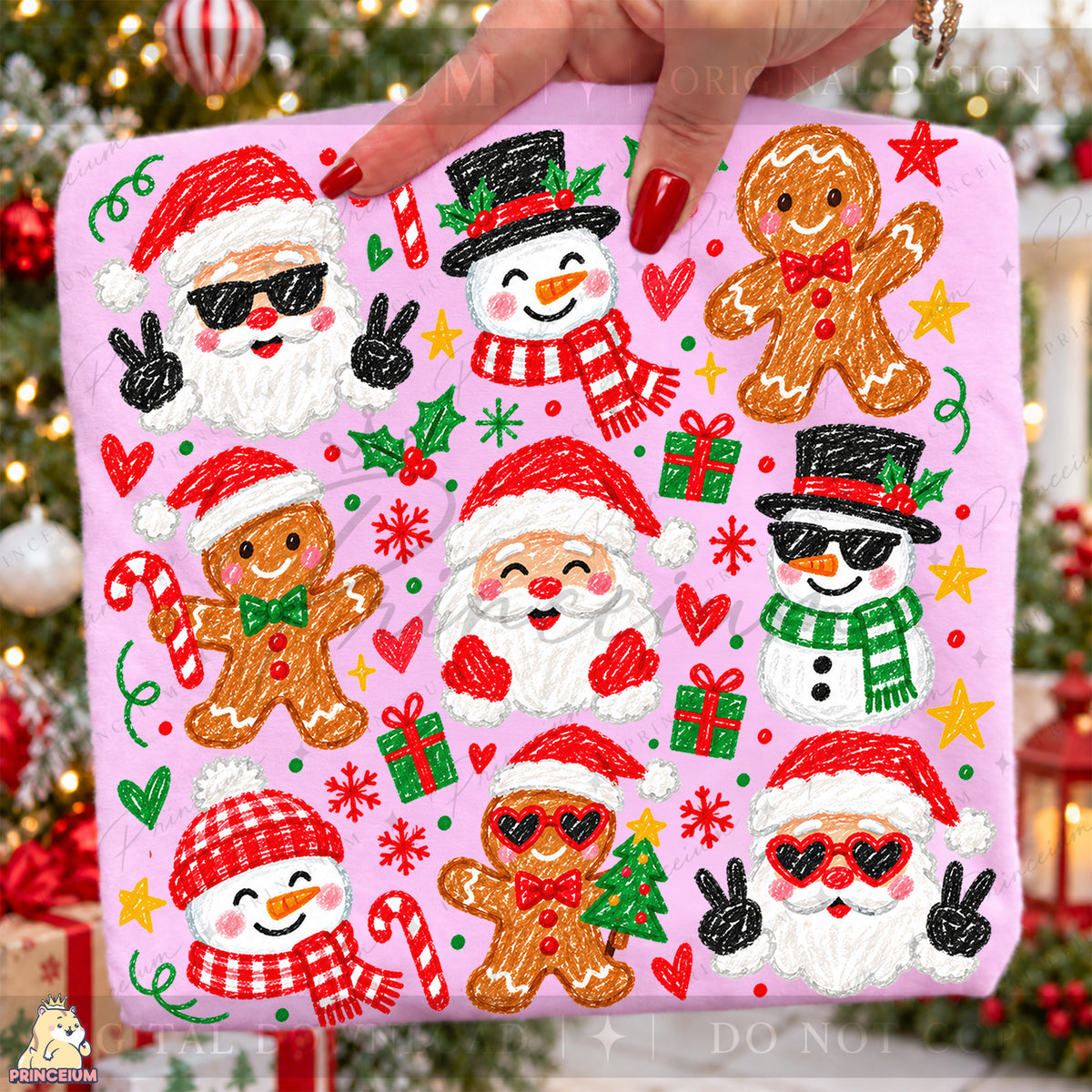 Christmas Doodle PNG – Santa, Snowman & Gingerbread Design  Digital Download