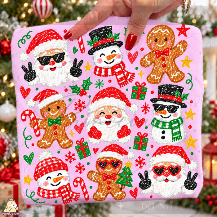Christmas Doodle PNG – Santa, Snowman & Gingerbread Design  Digital Download