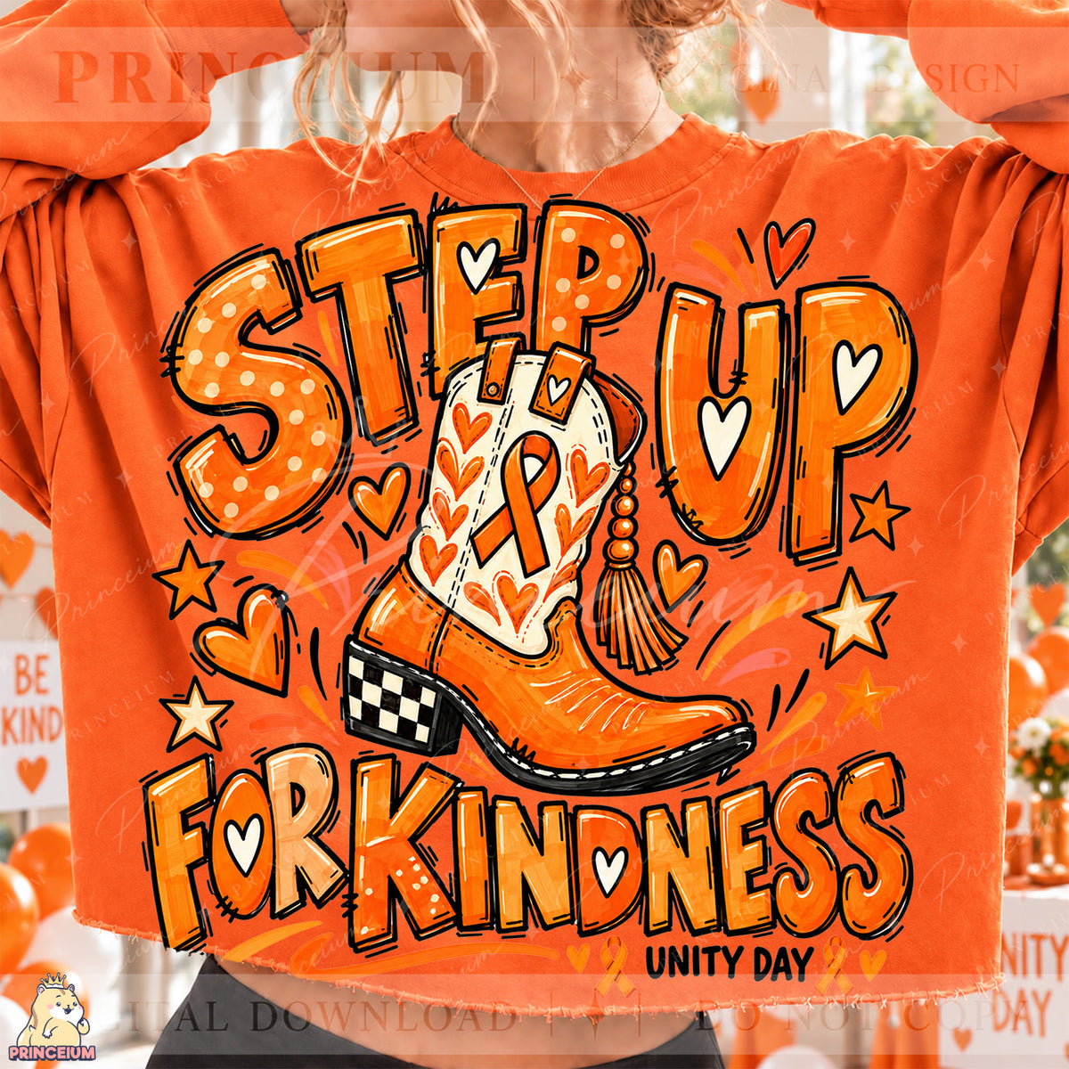 Step Up for Kindness PNG – Orange Cowboy Boot Unity Day Design | Instant Digital Download
