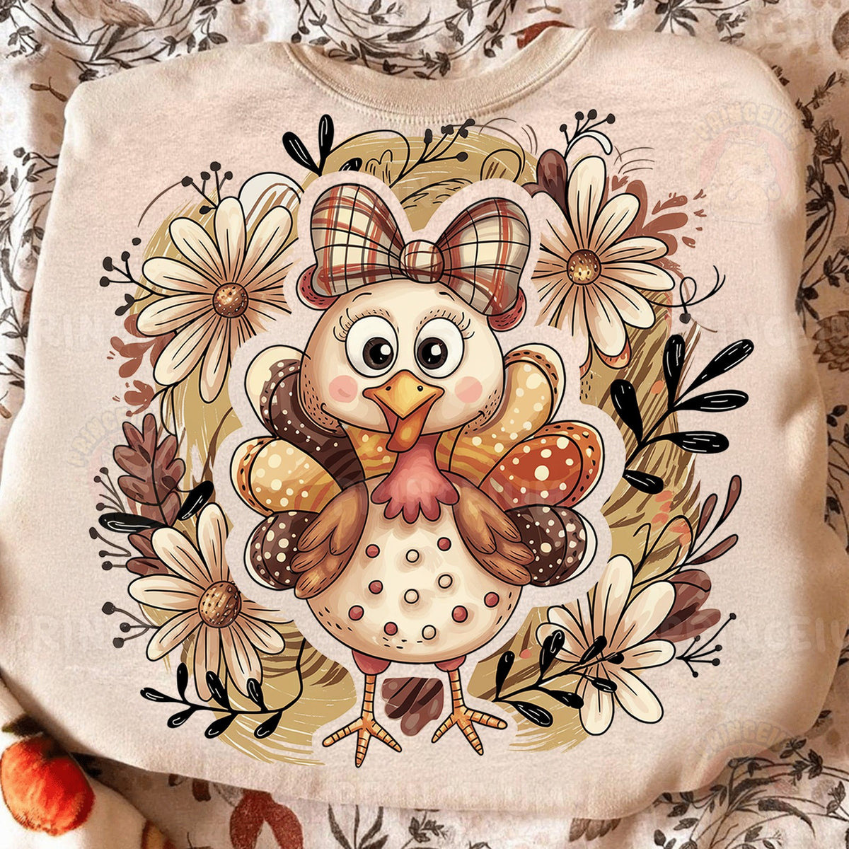 Cute Turkey with Plaid Bow