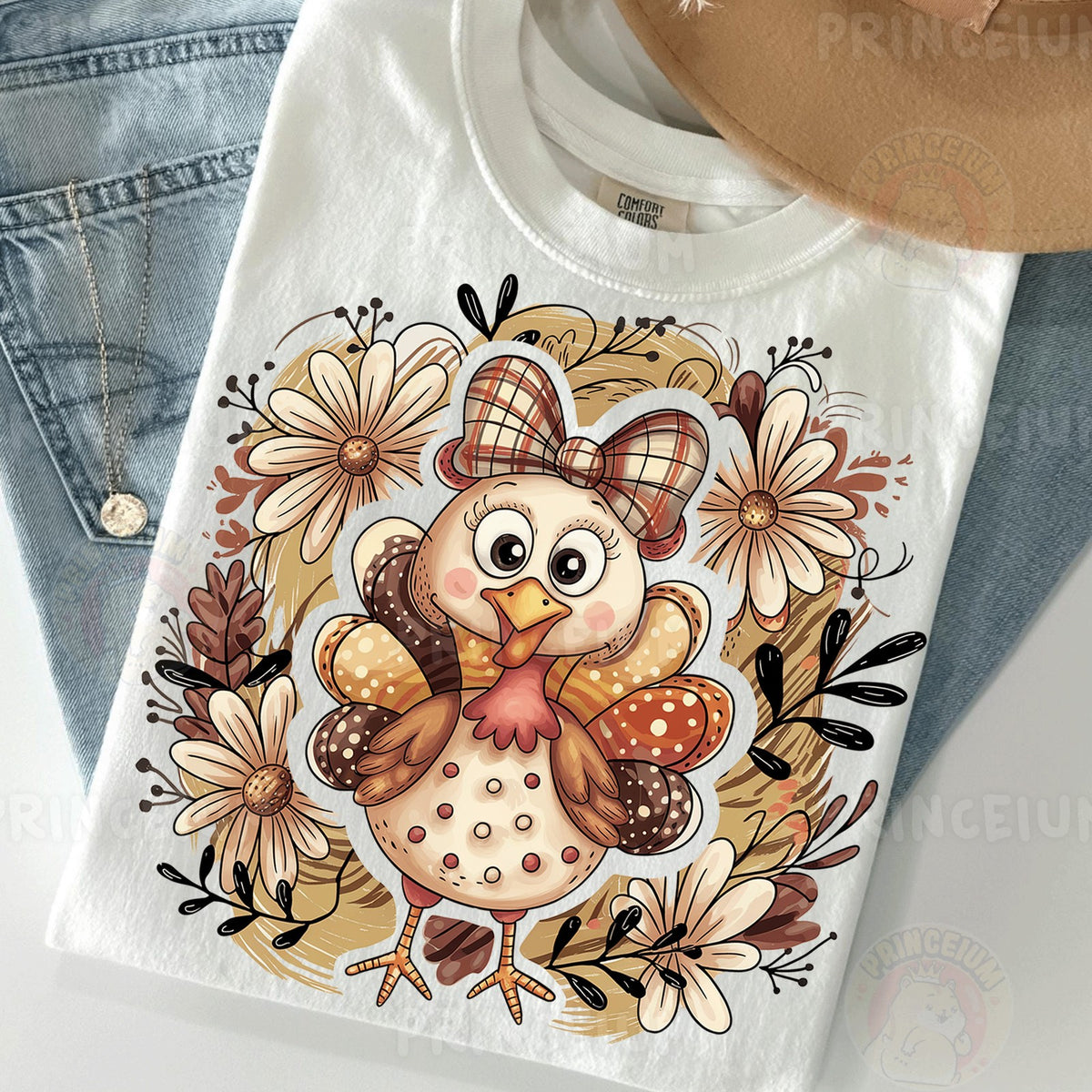 Cute Turkey with Plaid Bow