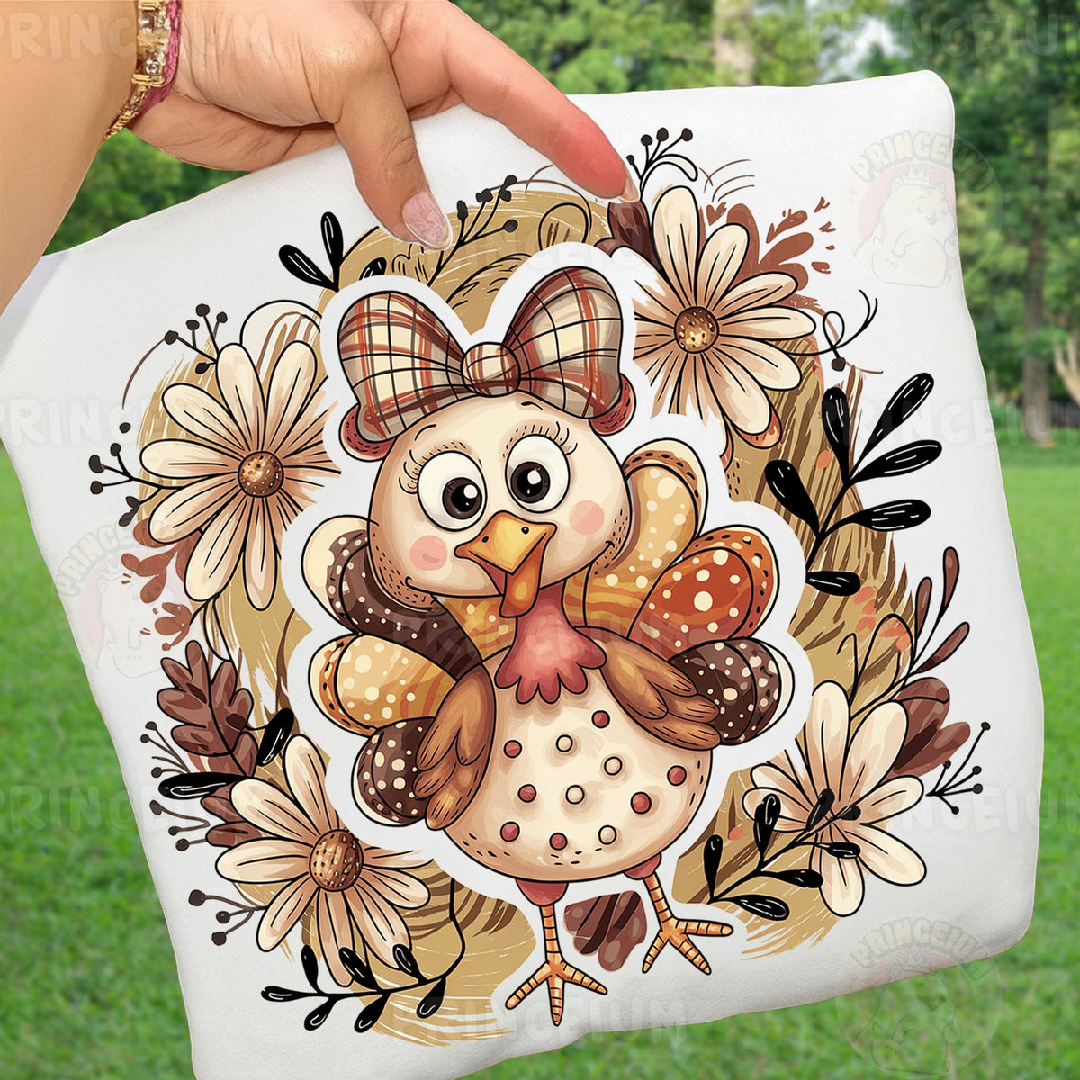 Cute Turkey with Plaid Bow