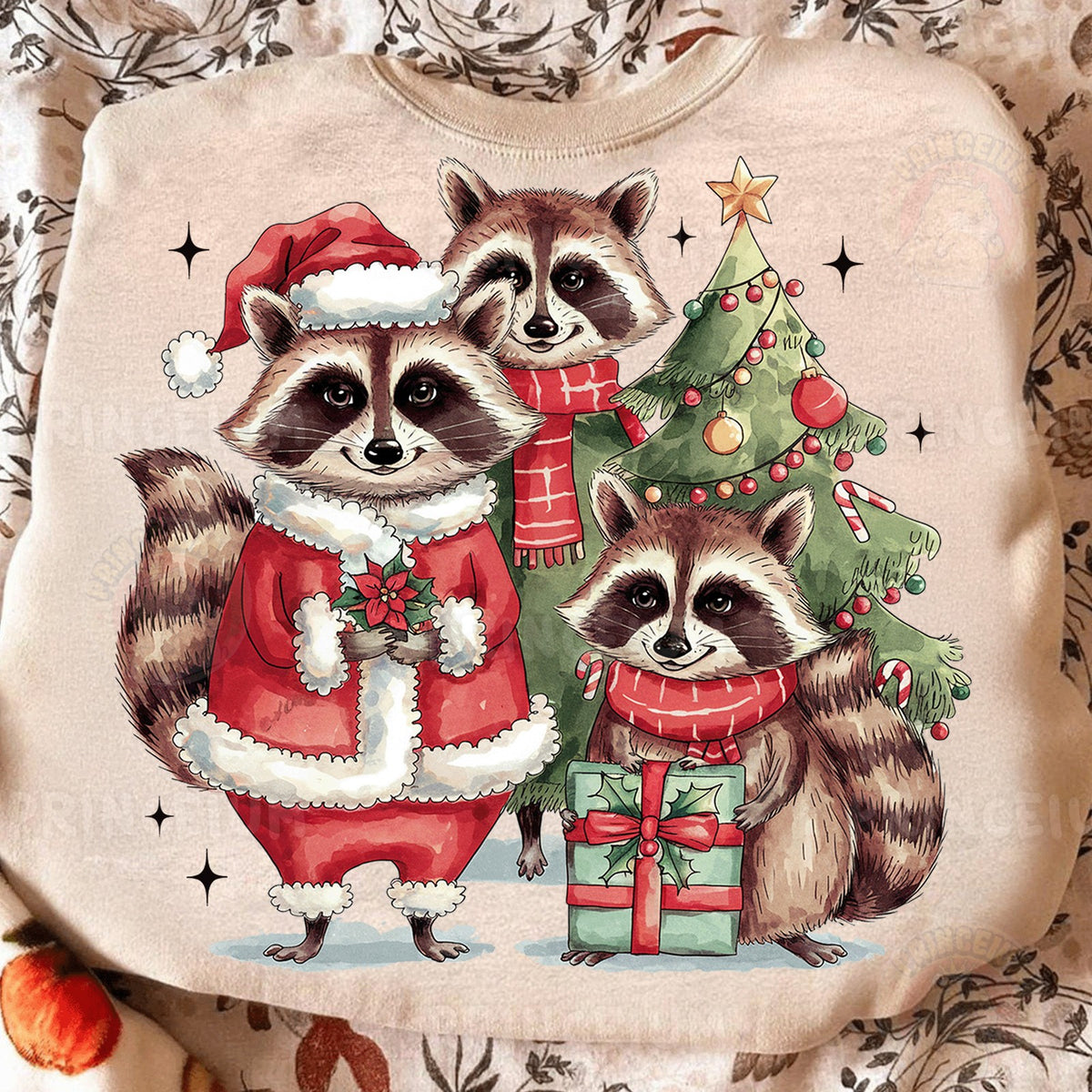 Santa Raccoon Christmas Trio