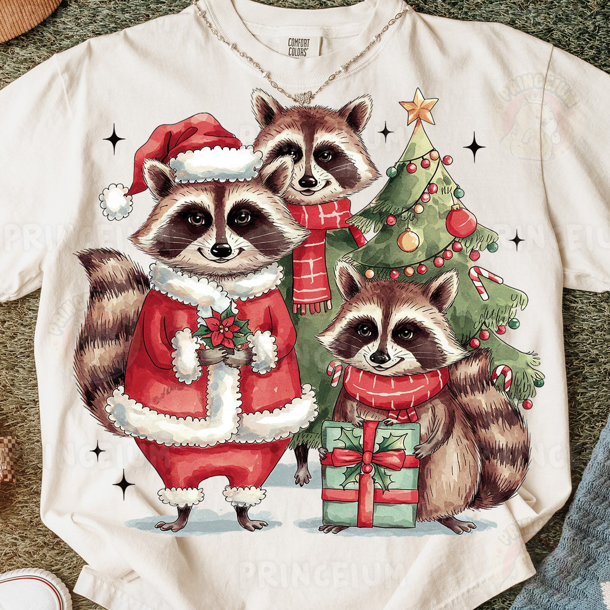 Santa Raccoon Christmas Trio