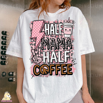 a woman wearing a t - shirt that says hale mama half coffee