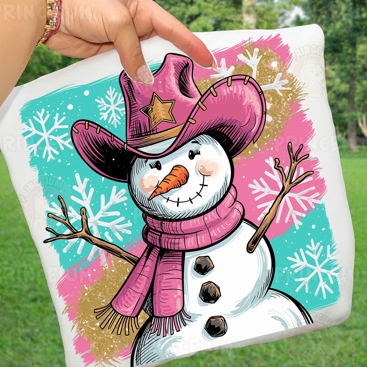 Pink Cowboy Snowman