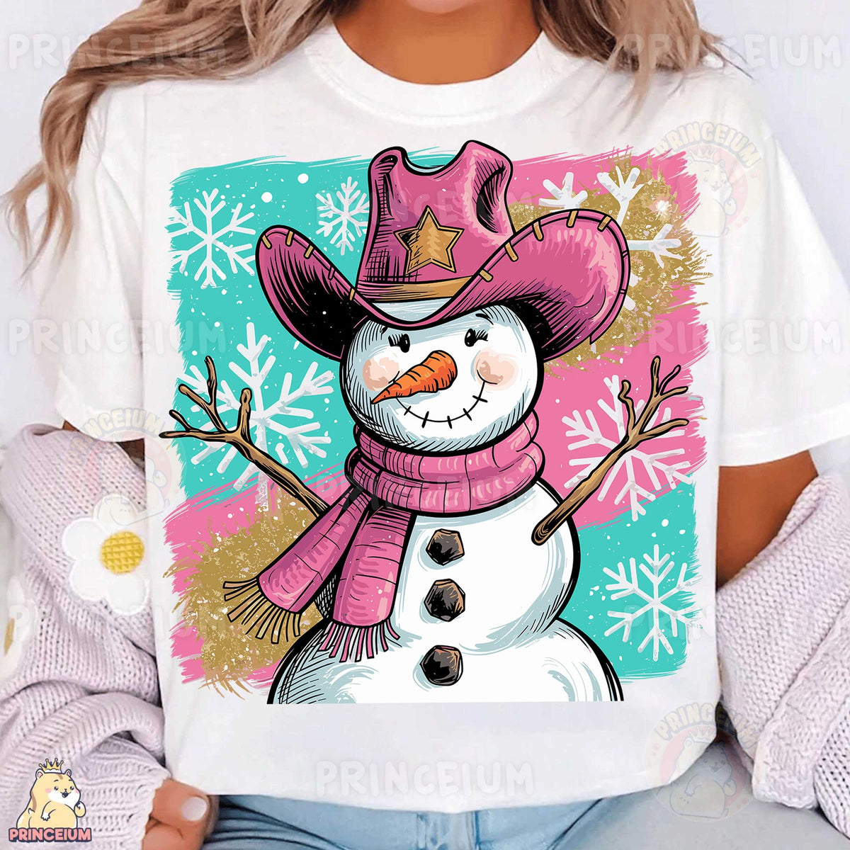 Pink Cowboy Snowman