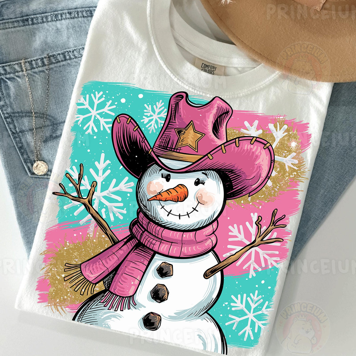 Pink Cowboy Snowman