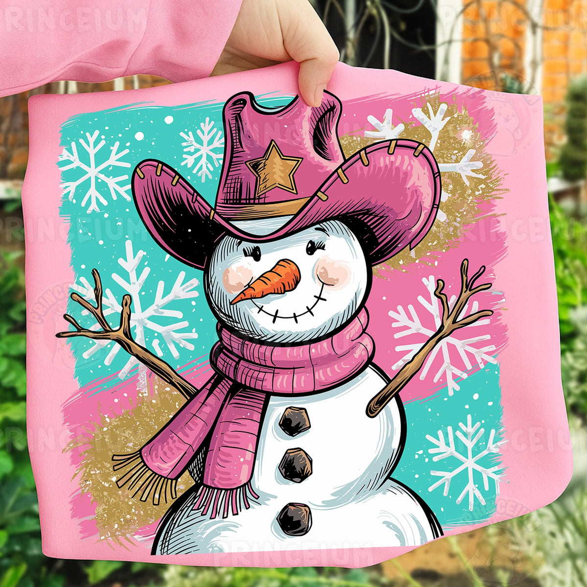 Pink Cowboy Snowman