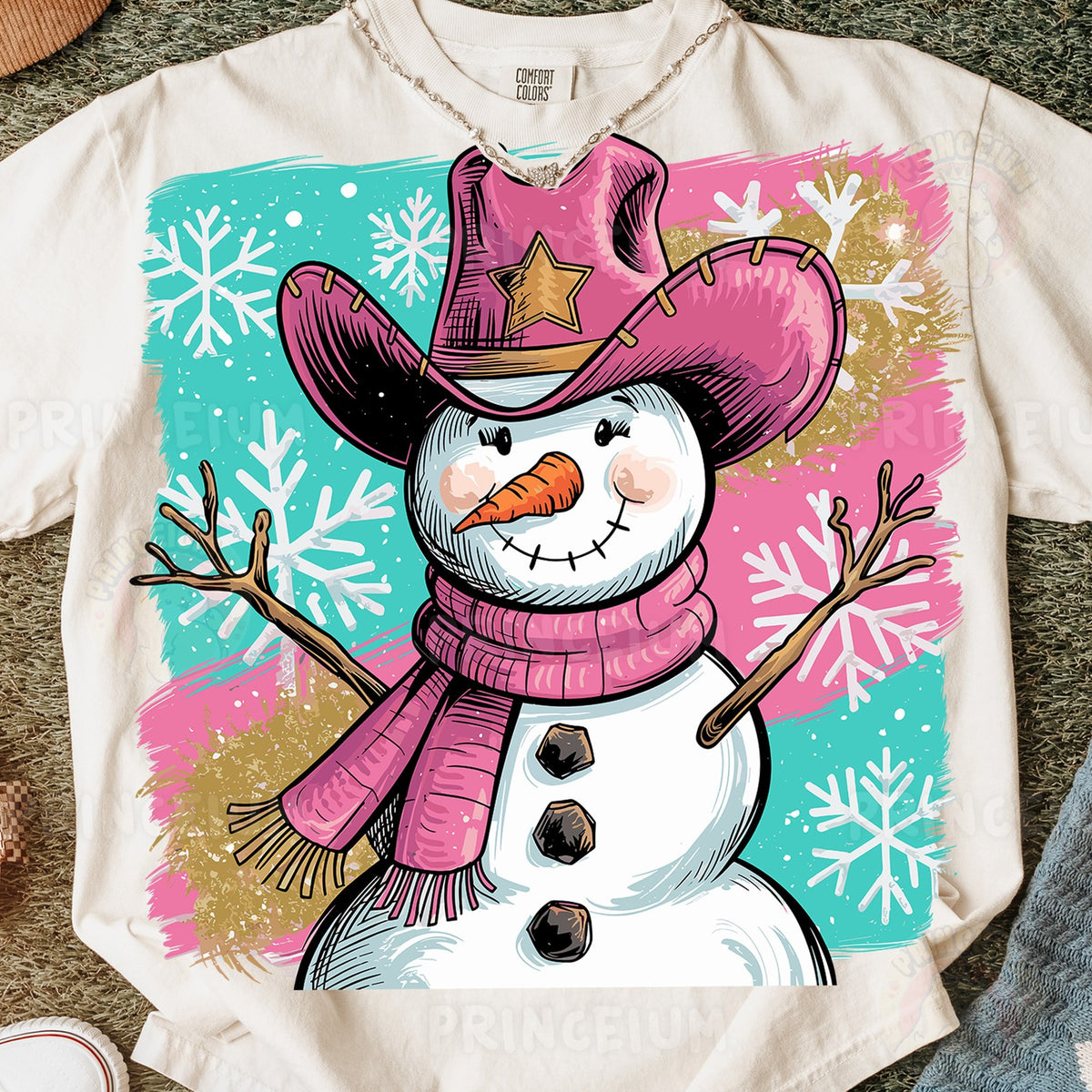 Pink Cowboy Snowman