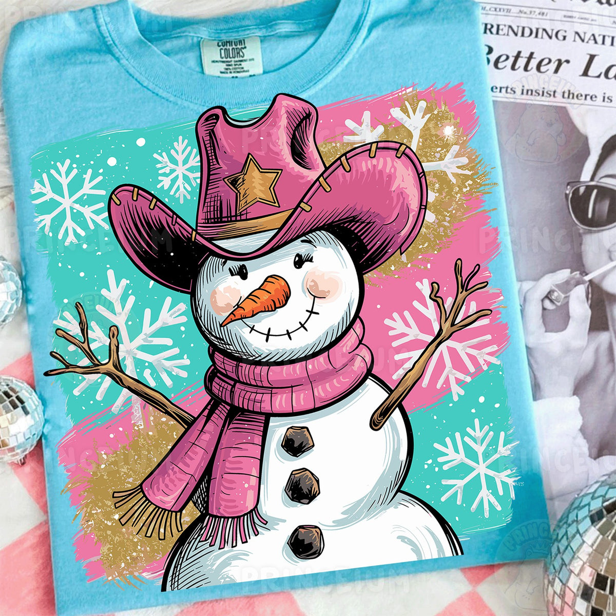 Pink Cowboy Snowman