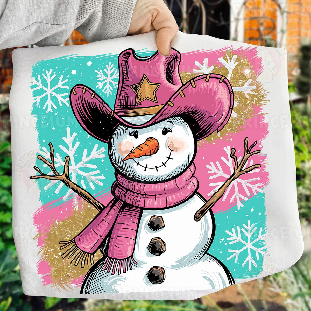 Pink Cowboy Snowman