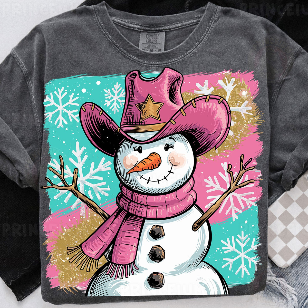 Pink Cowboy Snowman