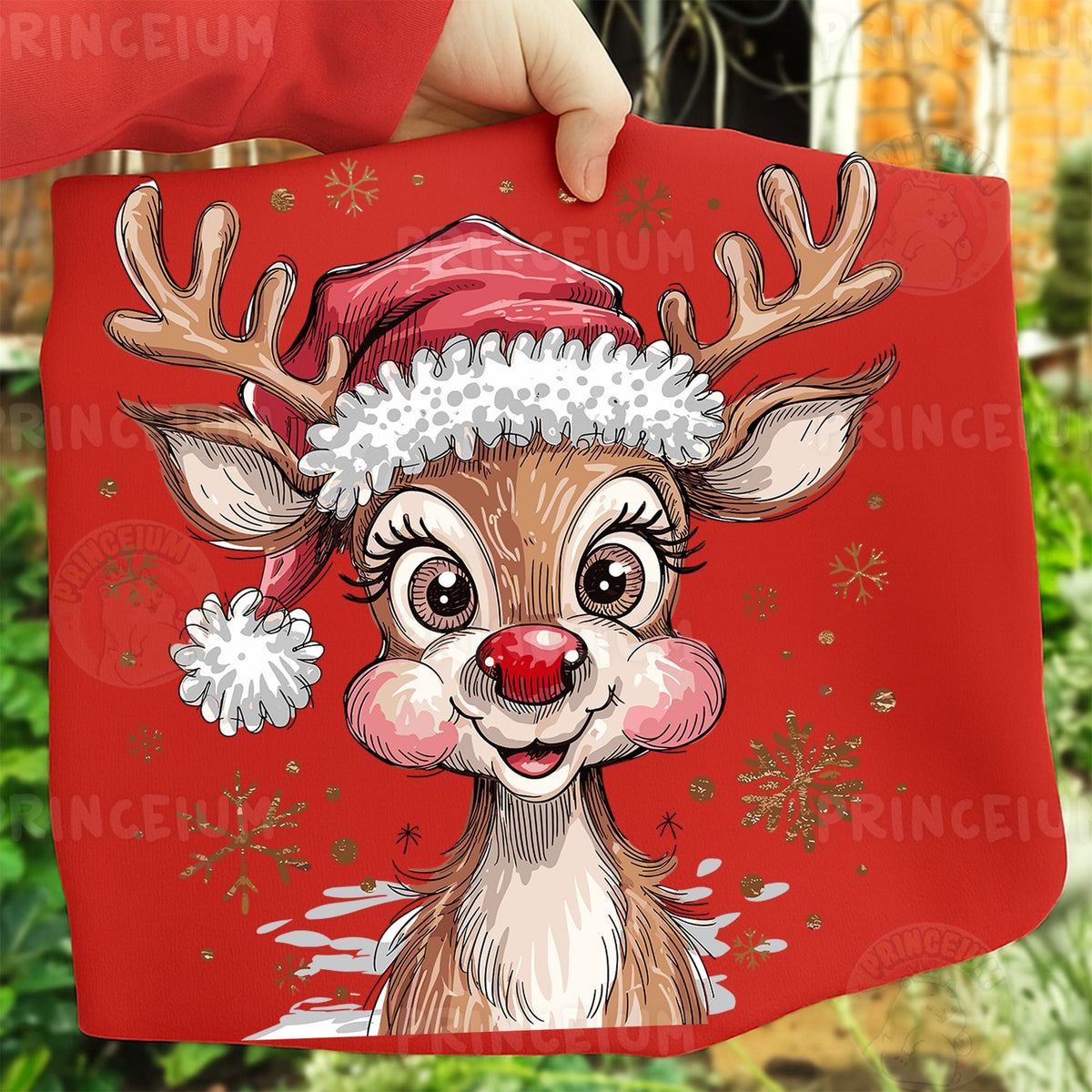 Cute Reindeer in Santa Hat